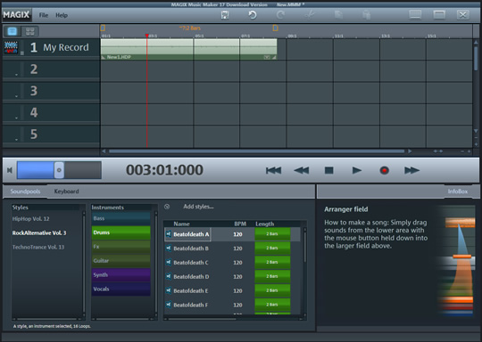Screenshot of MAGIX Music Maker MX 3