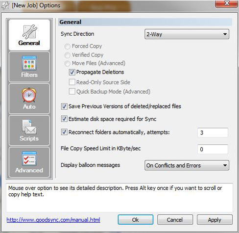Screenshot of GoodSync 2