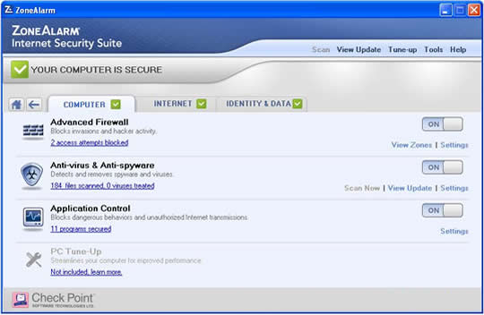 Screenshot of ZoneAlarm Internet Security Suite 3