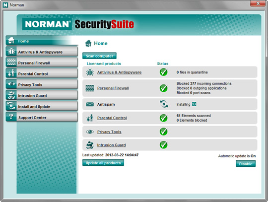 Screenshot of Norman Security Suite Pro 1