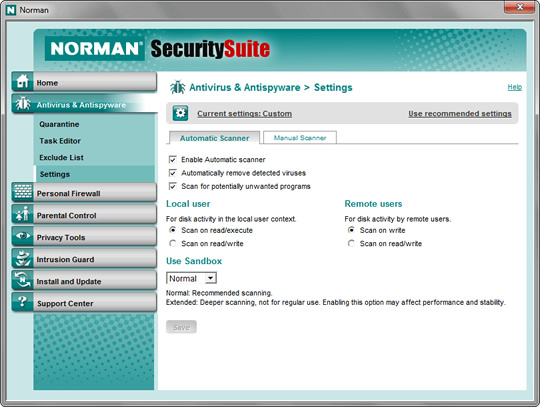 Screenshot of Norman Security Suite Pro 3